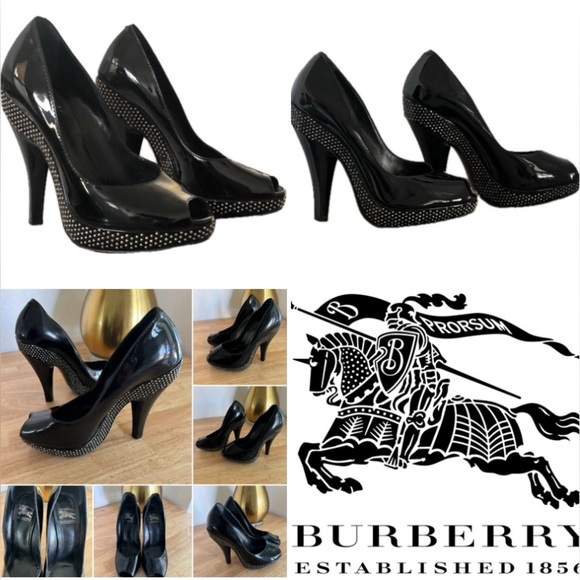 Burberry Patent Leather Studded High Heels Platforms Size Euro 37 - Picture 1 of 17